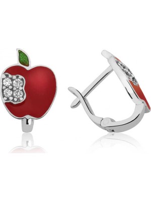 Pileli Store 925 Ayar Gümüş Kırmızı Elma Çoçuk Küpesi EA1160172 (72)