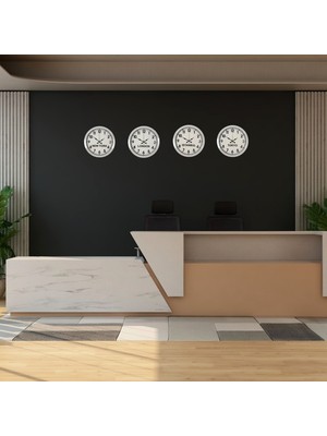 Alpotekno Beyaz Premium Set 4’lü Metal 36 cm Dünya Duvar Saatleri