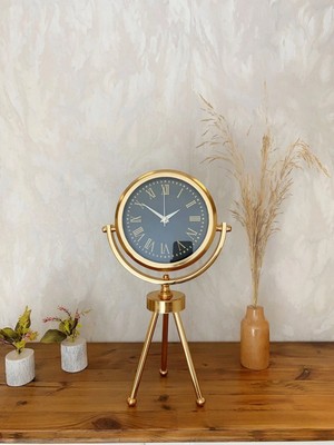 Pileli Store Pilelistore  Gold Metal Mini Tripod Sade Masa Saati 45×26 cm