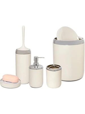 MarkEntegra Bej Renkli Krom Dekorlu Banyo Seti