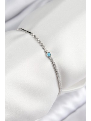 Pileli Store Pilelistore  Pirinç Zirkon Taşlı Boncuk Model Ezme Zincir Gümüş Renk Kadın Bileklik