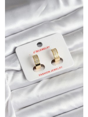 Pileli Store Pilelistore  14K Gold Renk Kaplama Zirkon Taşlı Halka cm Kadın Küpe