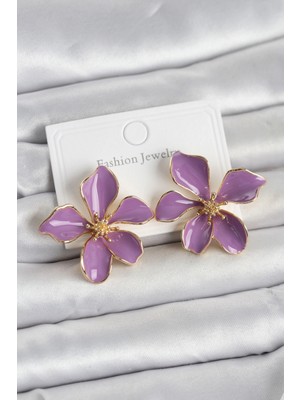 Pileli Store Pilelistore  Mor Mineli Çiçek Model Pirinç Kadın Küpe