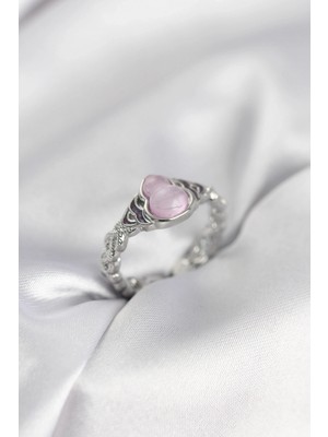 Pileli Store Pilelistore  Gümüş Renk Pembe Damla Model Kadın Yüzük