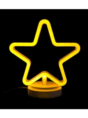 Pileli Store Neon Işıklı Yıldız Masa Gece Lambası Pil+Usb