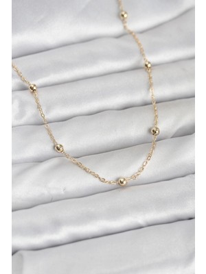 Pileli Store Pilelistore  cm 14K Gold Renk Pirinç Top Zincirli 60 cm Kadın Kolye