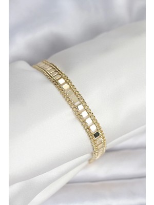 Pileli Store Pilelistore  316L Çelik Gold Renk Pullu Zincir Model Kadın Bileklik