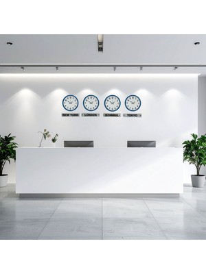 Alpotekno Prime Blue 36 Cm 4 lü Tabelalı Dünya Duvar Saati