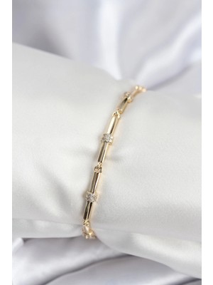 Pileli Store Pilelistore  Pirinç Vıp Seri Gold Renk Parçalı Model Zirkon Taşlı Kadın Bileklik