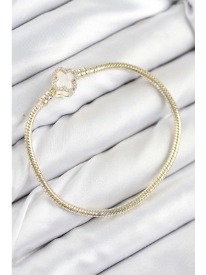 Pileli Store Tegan Pirinç Charm Zirkon Taşlı Yonca Model Gold Renk Kadın Bileklik TG27BB7806