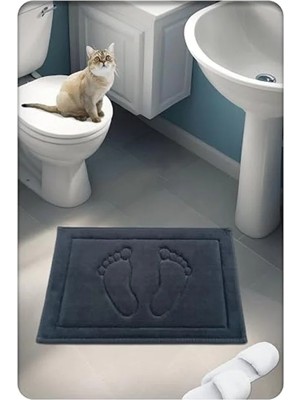 MarkEntegra Pamuklu Su Emici Banyo Paspası, 60X40 Cm, Antrasit Renk