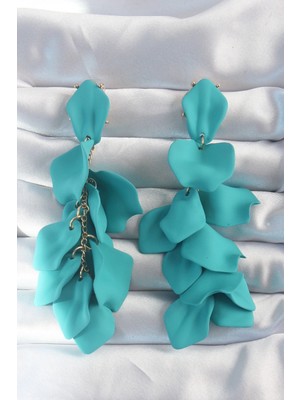 Pileli Store Pilelistore  Pirinç Turkuaz Renk Sallantılı Yaprak Model Küpe