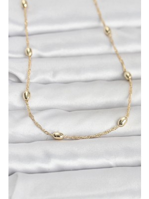 Pileli Store Pilelistore  cm 14K Gold Renk Topçuklu Burgu Zincir Model 60 cm Kadın Kolye