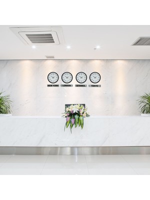 Alpotekno Siyah Klasik 36 Cm 4 lü Tabelalı Dünya Saatleri