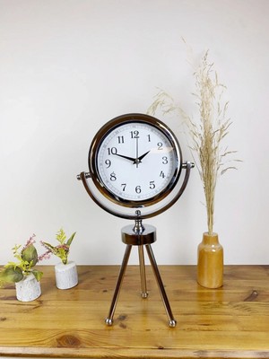 Pileli Store Pilelistore  Krom Metal Mini Tripod Dekoratif Masa Saati 45×26 cm