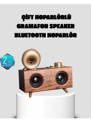 Pileli Store Pilelistore  Gramafon Tasarımlı Bluetooth Hoparlör 3D Ses Teknolojili Çok Fonksiyonlu