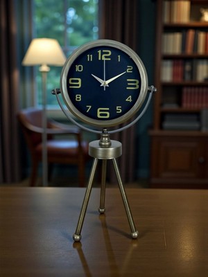 Pileli Store Pilelistore  Vintage Tripod Eskitme Metal Üç Ayaklı Masa Saati