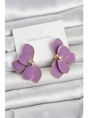 Pileli Store Pilelistore  Mor Mineli Lotus Model Pirinç Kadın Küpe