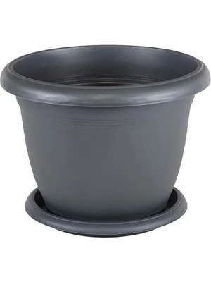 MarkEntegra 14 Litre Kapasiteli Tabaklı Saksı - 36 cm Antrasit Renk