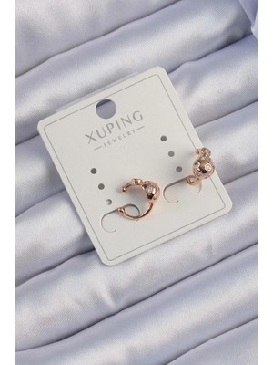 Pileli Store Pilelistore  Xuping Rose Renk Zirkon Taşlı Bombeli Topçuk Earcuff Küpe