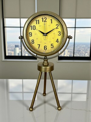 Pileli Store Pilelistore  Retro Antique Üç Ayaklı Metal Eskitme Masa Saati