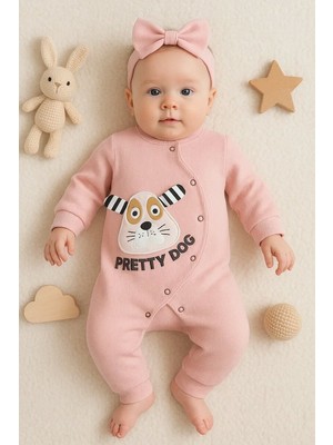 SHC4200 Pretty Dog Nakışlı Bandanalı % 100 Pamuk Kız Bebek Tulumu