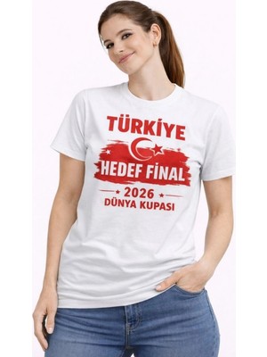 Pileli Store Kadın Türkiye Baskılı Tişört Ay Yıldız 2026 Dünya Kupası Taraftar Forma T-Shirt - Beyaz