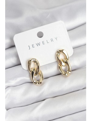 Pileli Store Pilelistore  Pirinç Gold Renk Zincir Model Kadın Küpe
