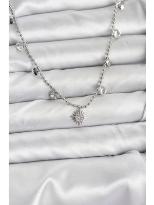 Pileli Store Pilelistore  Zirkon Taşlı Kutup Yıldızı Model Pirinç Gümüş Renk Kadın Kolye