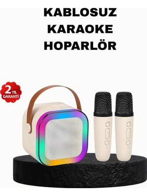 Pileli Store Pilelistore- Karaoke Hoparlör Taşınabilir Çift Mikrofonlu ve LED Işıklı Bluetooth 5.0