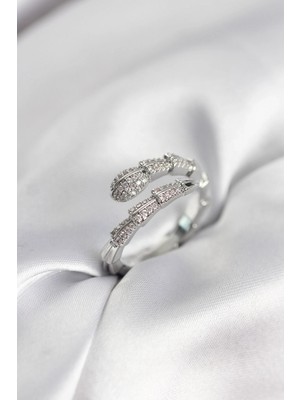 Pileli Store Pilelistore  Gümüş Renk Zirkon Taşlı Yılan Model Kadın Yüzük