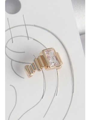 Pileli Store Pilelistore  Pirinç Gold Renk Kare Zirkon Taşlı Kadın Kıkırdak Küpe