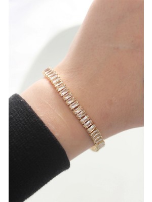 Pileli Store Pilelistore  Pirinç Zirkon Taşlı Gold Renk Su Yolu Bileklik