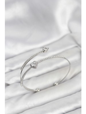 Pileli Store Pilelistore  Kalp Model Pirinç Gümüş Renk Kadın Bileklik