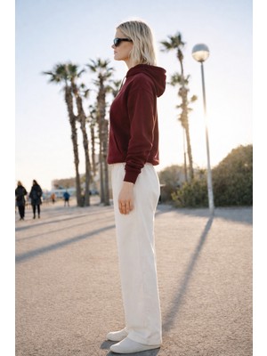 Damga Kadın Yüksek Bel Lastikli Beyaz Keten Pantolon