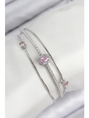 Pileli Store Pilelistore  Pirinç Zirkon Taşlı Baget Model Gümüş Renk Kadın Bileklik