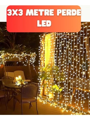 Pileli Store 3x3 Metre Şelale LED Perde Işık Iç Dış Mekân Dekorasyonu