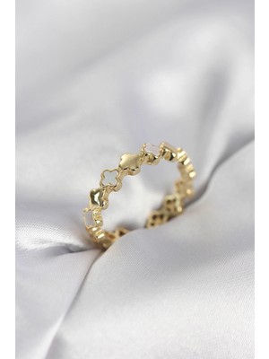 Pileli Store Pilelistore  Gold Renk Sedefli Yonca Model Kadın Yüzük