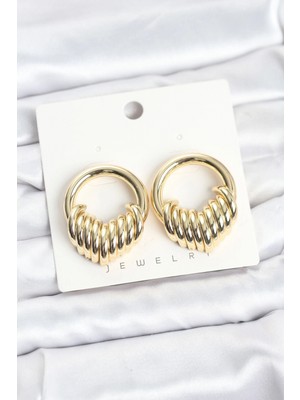 Pileli Store Pilelistore  Pirinç Gold Renk Halka Sarmal Model Vintage Kadın Küpe