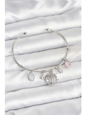 Pileli Store Pilelistore  Hayat Ağacı Charmlı Gümüş Renk Pirinç Kadın Bileklik