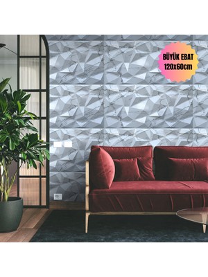 3D Kabartmalı Yeni Nesil Pvc Duvar Paneli Elmas Model Beyaz Mermer Desenli Altın Yaldızlı 120X60CM