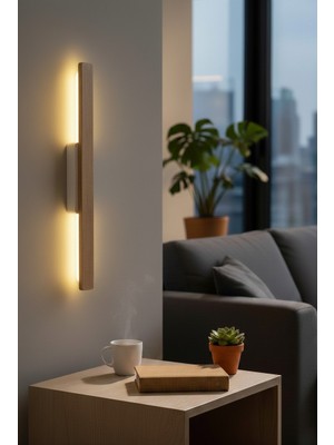 Emriba Şarjlı LED Ahşap Duvar Apliği | Kablosuz Modern Minimalist Aplik (Günışığı) 1 Adet