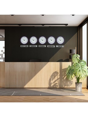 İlk El Grup Ieg™ Modern Mor 36 cm 5 Li Tabealalı Dünya Saatleri