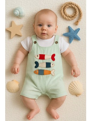 SHC4200 Balık Nakışlı Kısa Kollu Erkek Bebek Tulumu