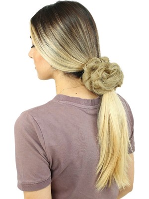 Pileli Store Yoğun Saçlı Lastikli Topuz Toka - Karamel Platin Röfleli