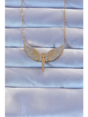 Pileli Store Pilelistore  316L Çelik Altın Renk Zirkon Taşlı Mikail Kolye