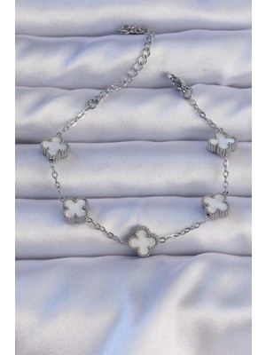 Pileli Store Pilelistore  316L Çelik Gümüş Renk Sedefli Baby Boy Yonca Model Bileklik