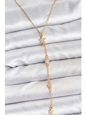 Pileli Store Pilelistore  316L Çelik Zincir Gold Renkli Yıldız Model Kadın Y Kolye