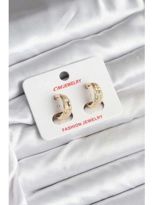 Pileli Store Pilelistore  14K Gold Renk Kaplama Lazer Halka cm Kadın Küpe