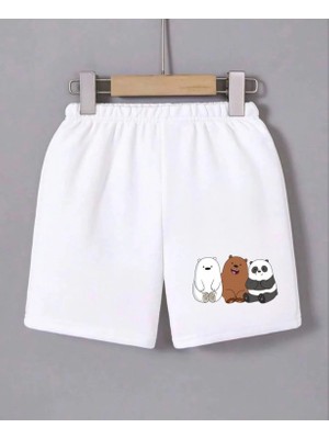 Pileli Store Beli Lastikli Baskılı Mini Şort - Beyaz -